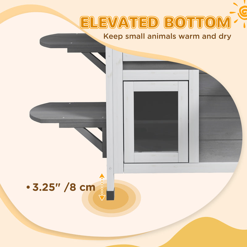 2 Storey Wooden Outdoor Cat House With Escape Door And Roof Access, Grey