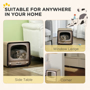 2 in 1 Cat Scratching House with TV Shape Design and Catnip for Indoor Use, Brown