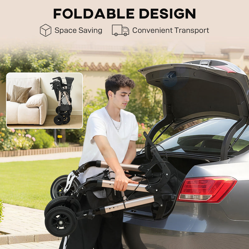 4 Wheel Rollator Walker with Seat and Storage for Elderly or Disabled Support Black AOSOM
