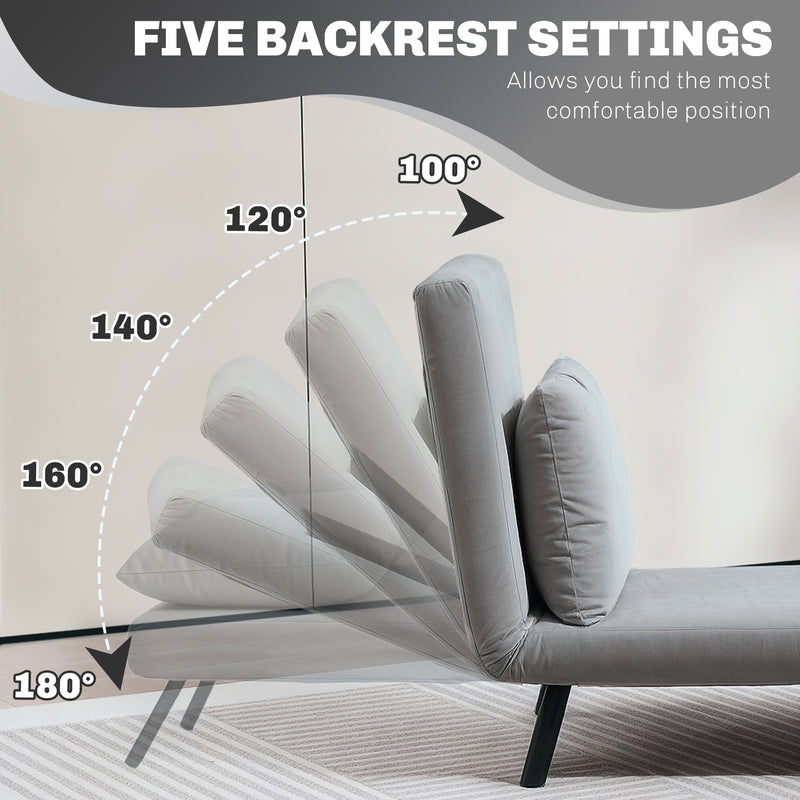 Light Grey 4-in-1 Velvet Feel Single Sleeper Chair Bed with Pillow by HOMCOM