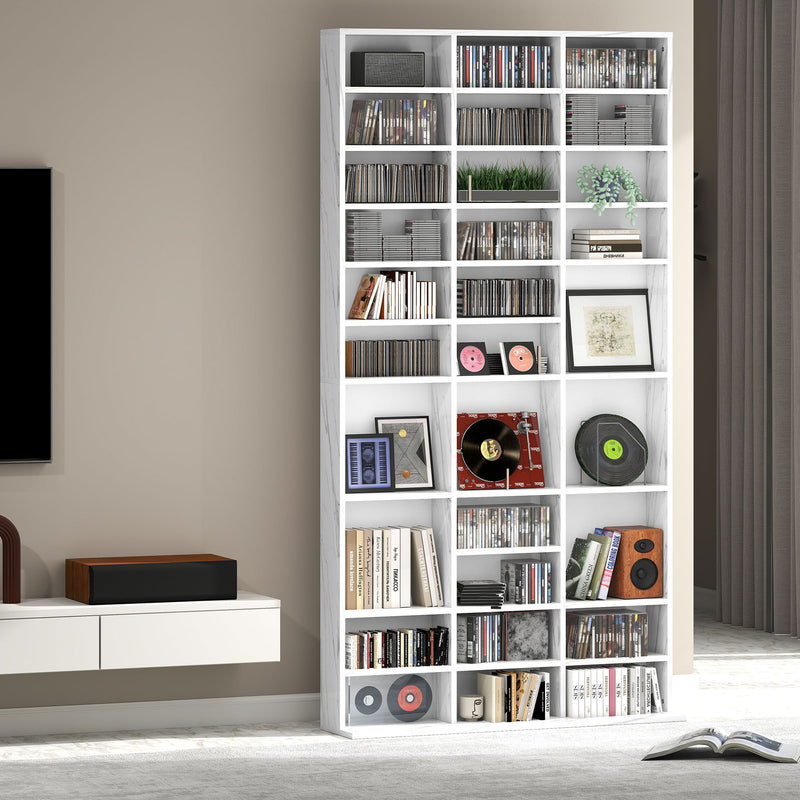 Tall CD Storage Cabinet with Adjustable Shelves Ideal for Home or Office Use Marble Effect