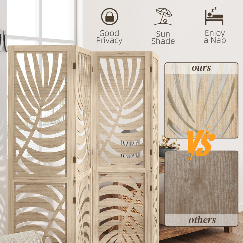 Folding Room Divider with Detachable Panels for Instant Privacy Natural Wood Finish