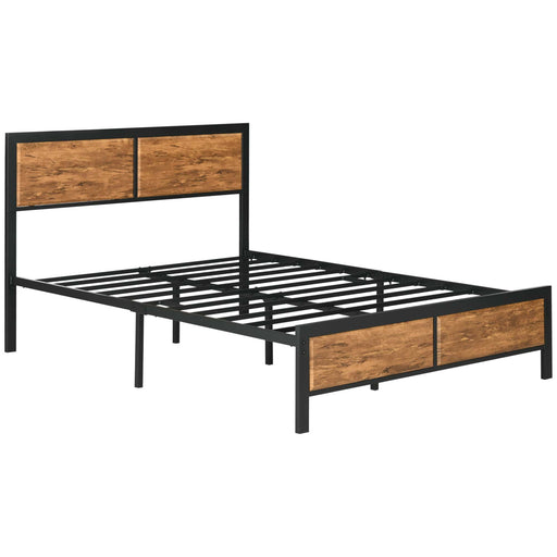 Industrial Double Bed Frame with Slatted Base and Storage Space Underneath Rustic Brown