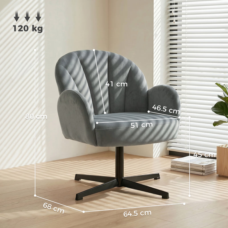Accent Chair with Swivel Base for Relaxing in Bedroom or Reading Corner Grey Homcom