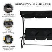 Patio Swings - Black 3 Seater Garden Swing Chair Converts to a Day Bed for Outdoor Relaxing Comfort Outsunny