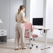 Pink Mesh Office Chair With Lumbar Support and Headrest For Comfortable All Day Work