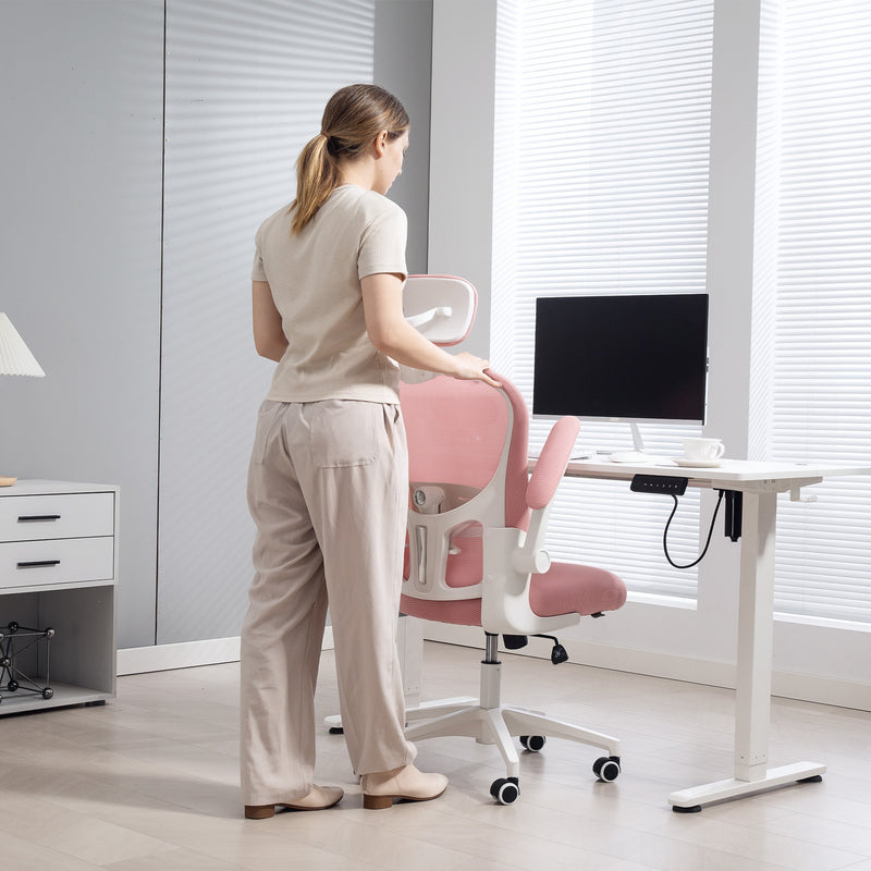 Pink Mesh Office Chair With Lumbar Support and Headrest For Comfortable All Day Work