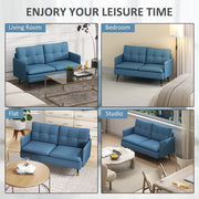 Modern Two Seater Sofa with Cushions and Steel Legs Ideal for Living Room Dark Blue