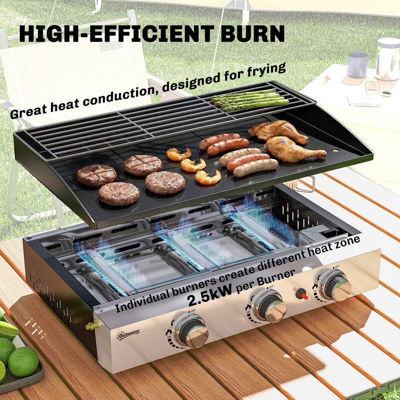 Gas BBQ with 3 Burners and Warming Rack for Easy Outdoor Cooking Black