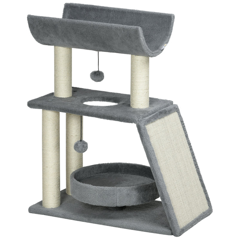 Tall Cat Tree Tower with Scratching Posts Bed Perch and Toy for Indoor Cats Light Grey