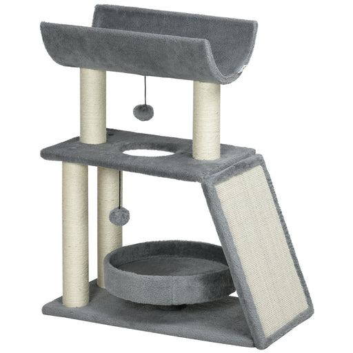 Tall Cat Tree Tower with Scratching Posts Bed Perch and Toy for Indoor Cats Light Grey