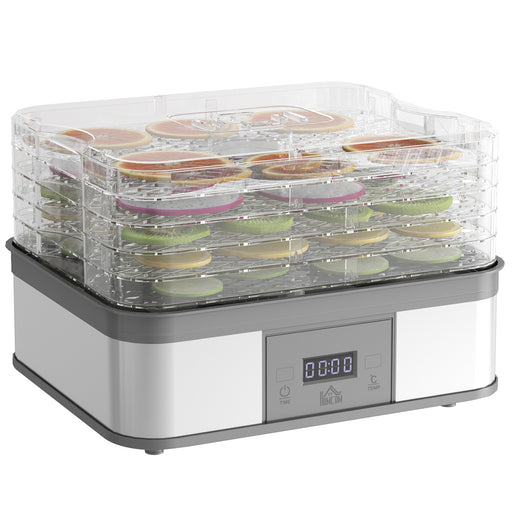 5 Tier Stainless Steel Food Dehydrator with Timer and LCD for Fruit and Jerky Grey