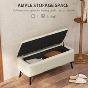 Cream White Linen Look Storage Ottoman Bench 92 x 31cm by HOMCOM