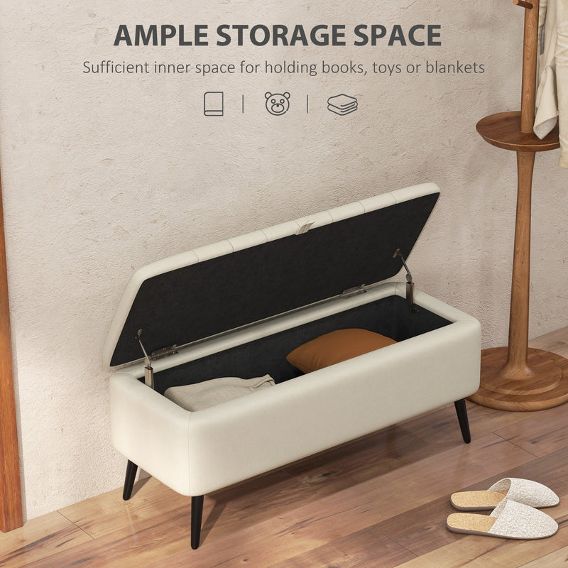 Cream White Linen Look Storage Ottoman Bench 92 x 31cm by HOMCOM