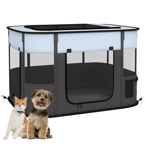 Foldable Dog Playpen with Carry Bag for Indoor and Outdoor Use Easy Setup Grey