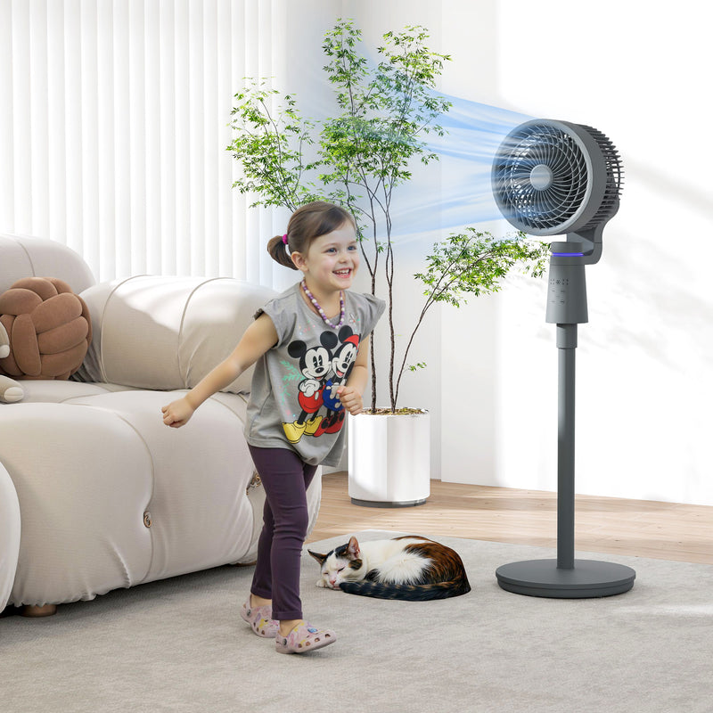Grey Pedestal Air Circulation Fan with Oscillating Function and Light Off by HOMCOM