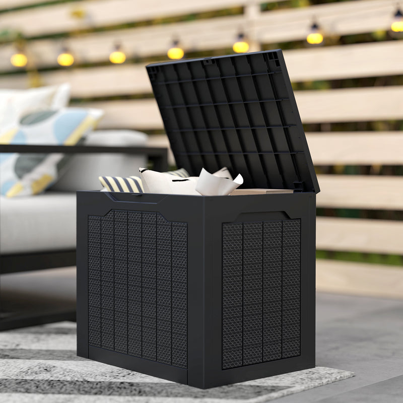 93L Waterproof Garden Storage Box With Handles For Outdoor Use Plastic Container Black AOSOM