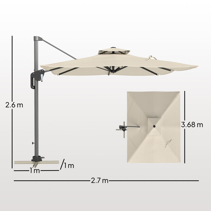 Grey Cantilever Parasol 3.7 x 2.7m With 360 Rotation Tilt UPF50 Sun Shade by Outsunny