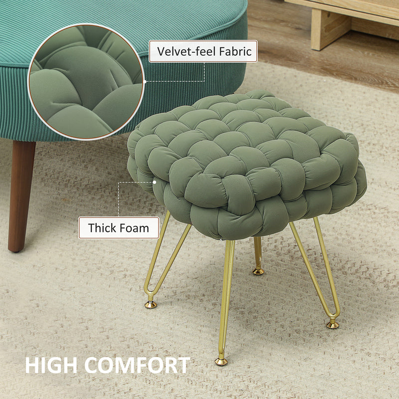 Green Velvet Feel Woven Square Footstool with Gold Legs Bold Design by HOMCOM