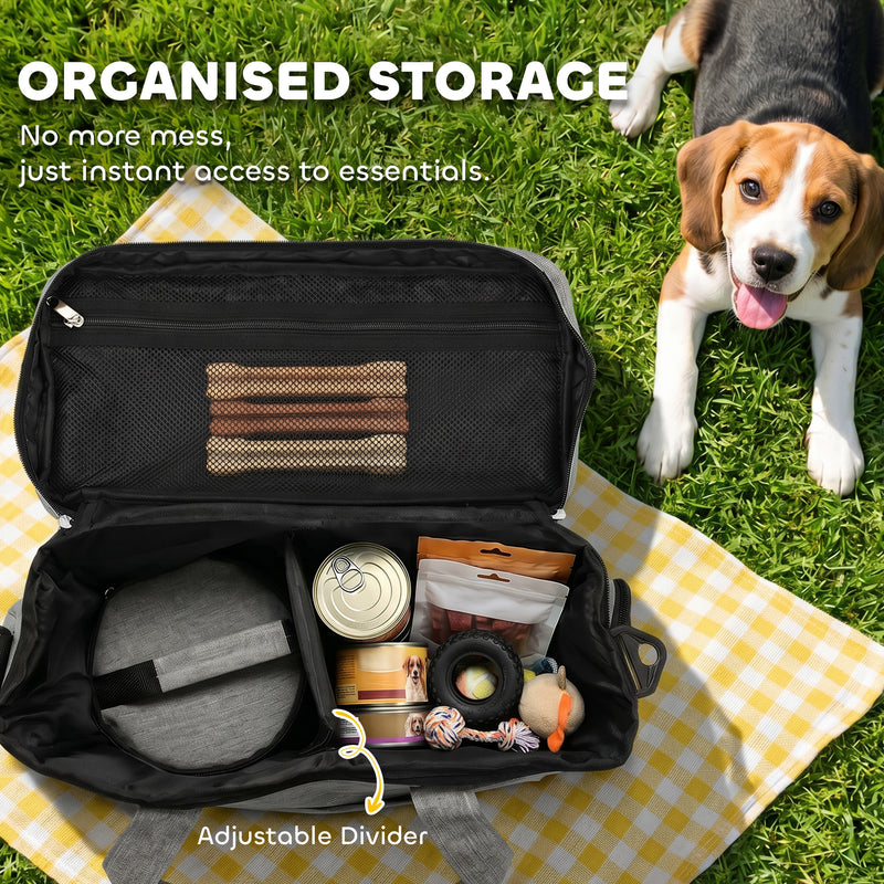 Pet Travel Organiser Bag with Insulated Food Containers and Collapsible Bowl Light Grey