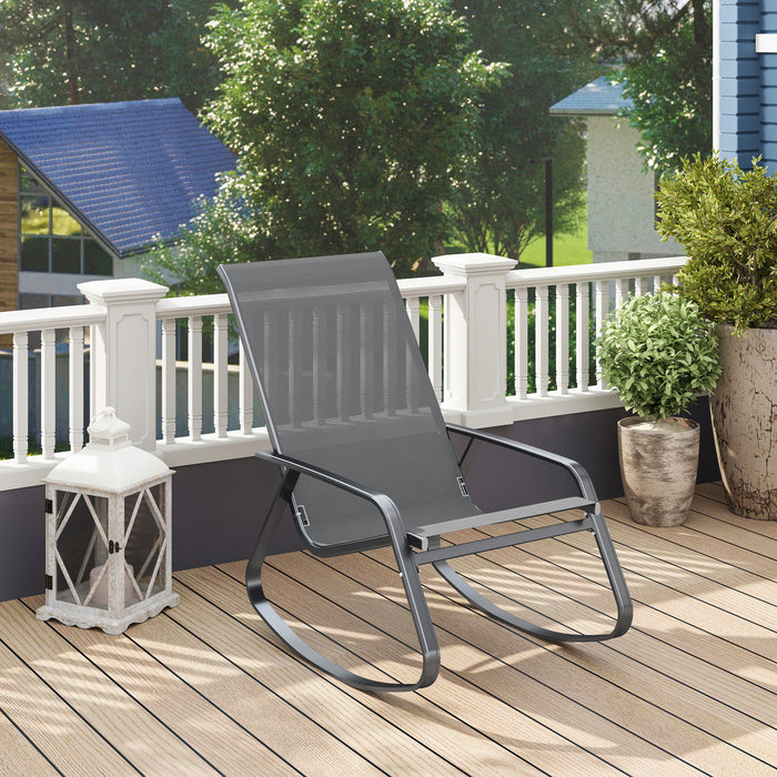 Grey Rocking Garden Chair Comfortable Outdoor Lounger for Patio or Deck by Outsunny