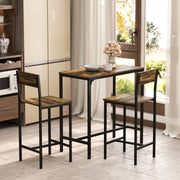 Bar Table Dining Set For Small Spaces - 3 Piece Set with 2 Stools - Industrial Style - Black & Brown Homcom