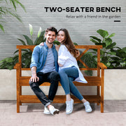 Natural Fir Wood Two Seater Garden Bench With Storage Shelf For Patio Or Balcony Use