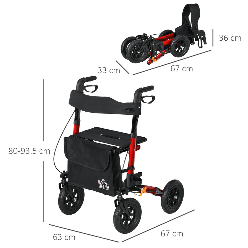 Rollator Walker with Seat and Storage for Comfortable Breaks Indoors or Outdoors Red AOSOM