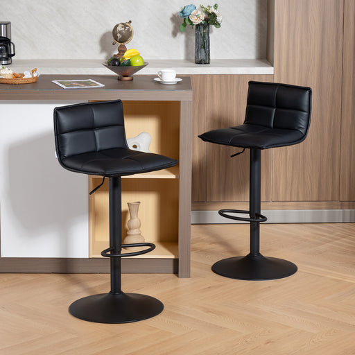 Set of 2 Height Adjustable Faux Leather Bar Stools With Footrest For Kitchen Black