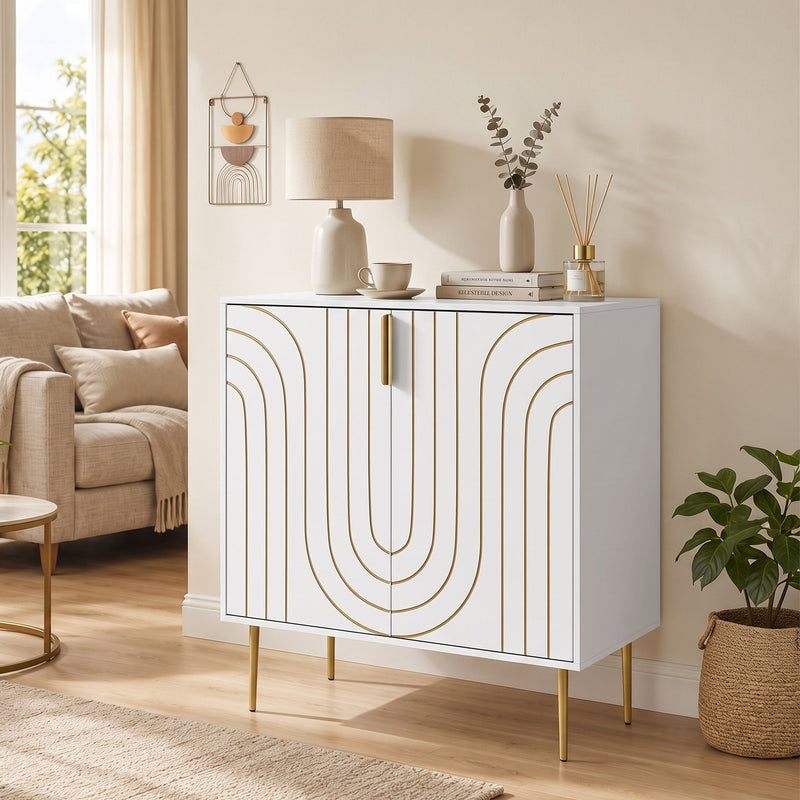 Art Deco Style Sideboard with Adjustable Shelf Ideal for Dining or Living Room White