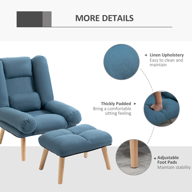 Reclining Armchair With Footstool and Adjustable Backrest For Living Room Comfort Blue