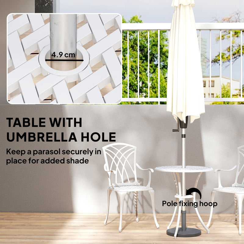 Garden Bistro Set for Small Patios with Parasol Hole, Weather-Resistant Cast Aluminium White