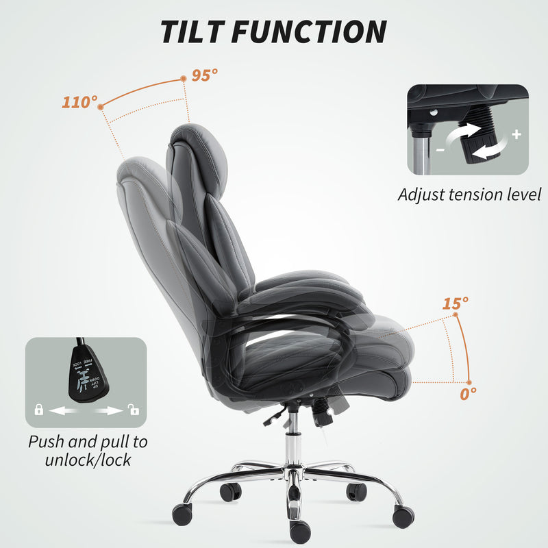 Ergonomic High Back Faux Leather Office Chair With Extra Padding For Comfort Charcoal Grey
