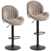 Adjustable Chenille Bar Stools with Curved Backrest for Kitchen Island or Breakfast Bar Brown AOSOM