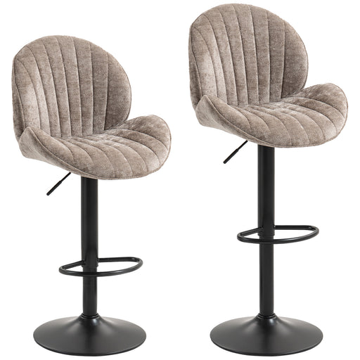 Adjustable Chenille Bar Stools with Curved Backrest for Kitchen Island or Breakfast Bar Brown AOSOM