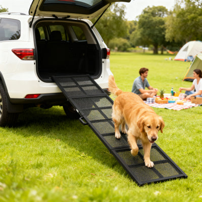 Extra Long Dog Ramp for Car with Non Slip Surface Ideal for Large Pets Black AOSOM