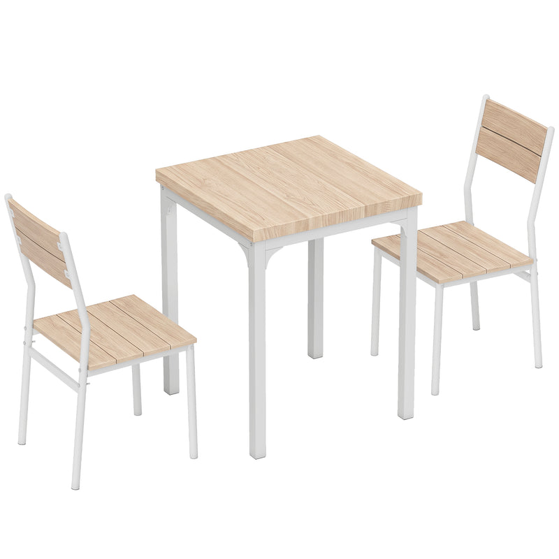 Compact Dining Table and 2 Chairs Set for Small Kitchens or Flats Oak Wood Effect White