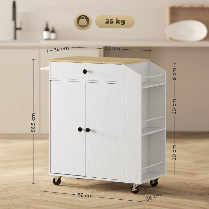 Rolling Kitchen Island with Drawer and Towel Rail for Extra Storage Space, White 82x38x86.5cm
