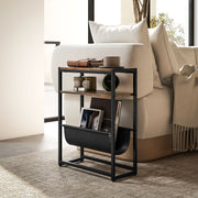 Narrow Side Table with 3 Tier Storage and Magazine Rack for Living Room or Bedroom Ru AOSOM