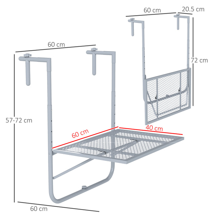 Grey Folding Metal Balcony Hanging Table Adjustable Wall Mount Desk for Garden and Patio by Outsunny