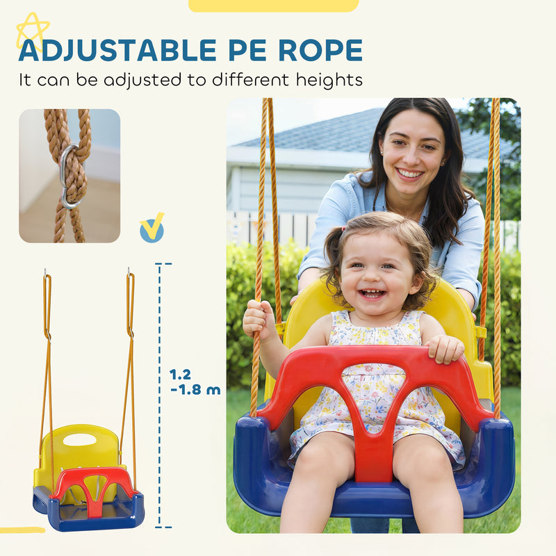 Kids Swing Seat With Adjustable Ropes and Safety Harness for Garden or Indoor Use Multicolour AOSOM