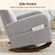 Rocking Armchair With Corduroy Upholstery Ideal For Relaxing In Living Room Grey
