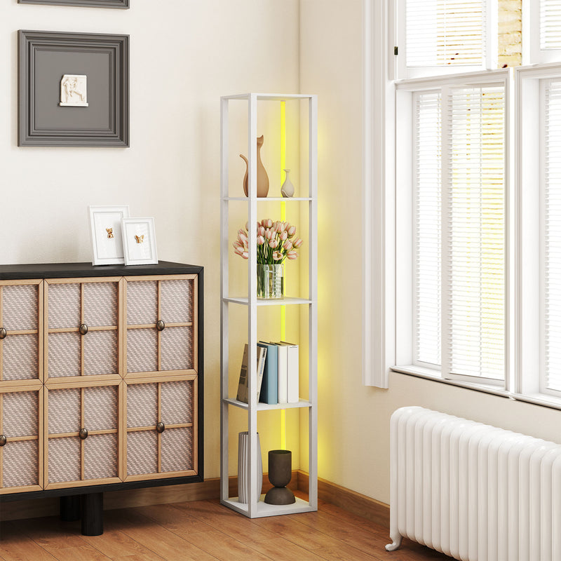 Modern LED Floor Lamp With Shelves And Remote Control Ideal For Living Room Or Office White