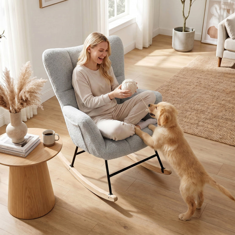 Rocking Chair for Relaxing with Soft Teddy Fleece and Supportive Foam