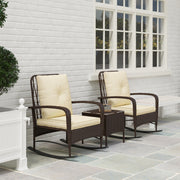 Three Piece Rattan Bistro Set with Rocking Chairs Brown by Outsunny