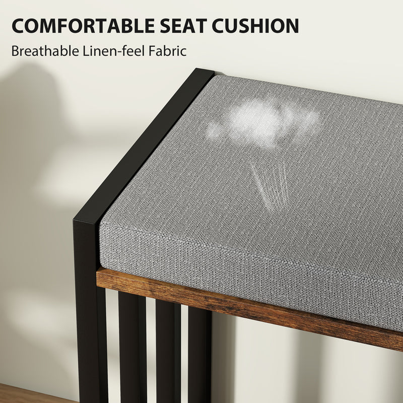 Hallway Shoe Storage Bench with Cushioned Seat and 3 Open Shelves - Rustic Brown - 85x29cm