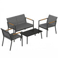 Outsunny 4 Seater Garden Furniture Set with Loveseat, Armchairs, Table, Metal Garden Sofa Set with Breathable Seats, Grey AOSOM