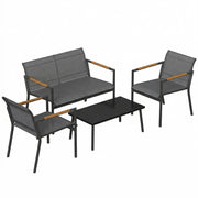 Outsunny 4 Seater Garden Furniture Set with Loveseat, Armchairs, Table, Metal Garden Sofa Set with Breathable Seats, Grey AOSOM