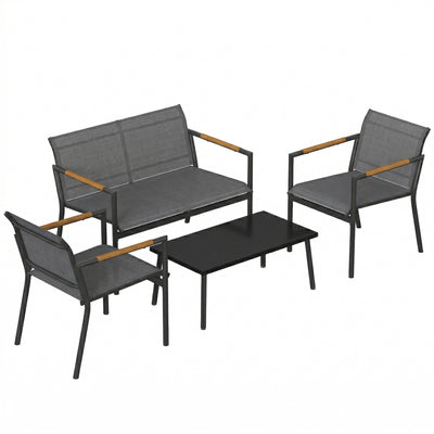 Outsunny 4 Seater Garden Furniture Set with Loveseat, Armchairs, Table, Metal Garden Sofa Set with Breathable Seats, Grey AOSOM