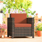 Rattan Garden Armchair With Cushion For Outdoor Relaxing Patio Seating Mixed Brown Orange Outsunny